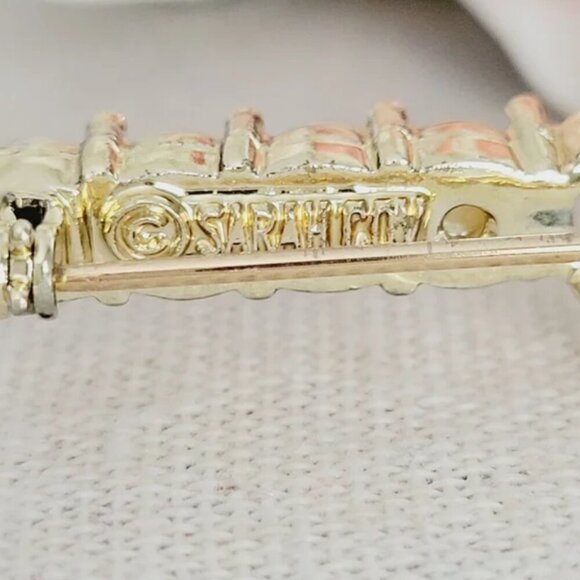 VTG SARAH COVENTRY Doubble Heart Bar and Cream Faux Pearl Brooch - Picture 4 of 4